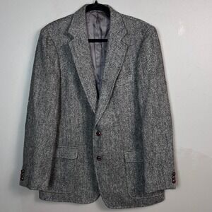 Irish Tweed Blazer Sportcoat Mens 42 L Wool Grey Herringbone Vintage Preppy
